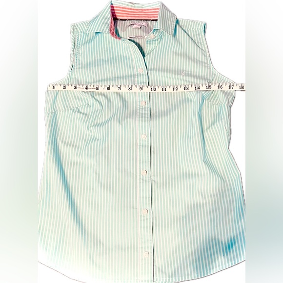Nautica Pastel Pinstripe Button Up Wrinkle Resistant Sleeveless Blouse Size S - Picture 3 of 7